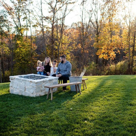 family on lawn